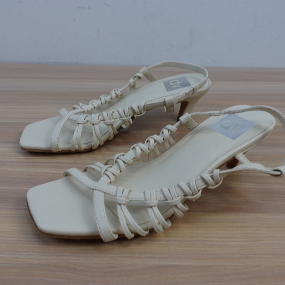 Square Toe Strappy Sandals Womens 6 Cream Kitten Heel Coastal DV by Dolce Vita
